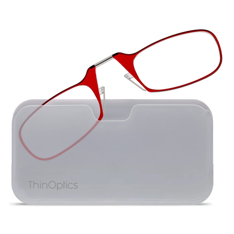ثين أوبتيكس نظارات القراءة ThinOptics + حافظة جراب عالمية بيضاء | إطارات حمراء، قارئ قوة 1.00 إطارات حمراء / علبة بيضاء، 44 ملم - Image 2